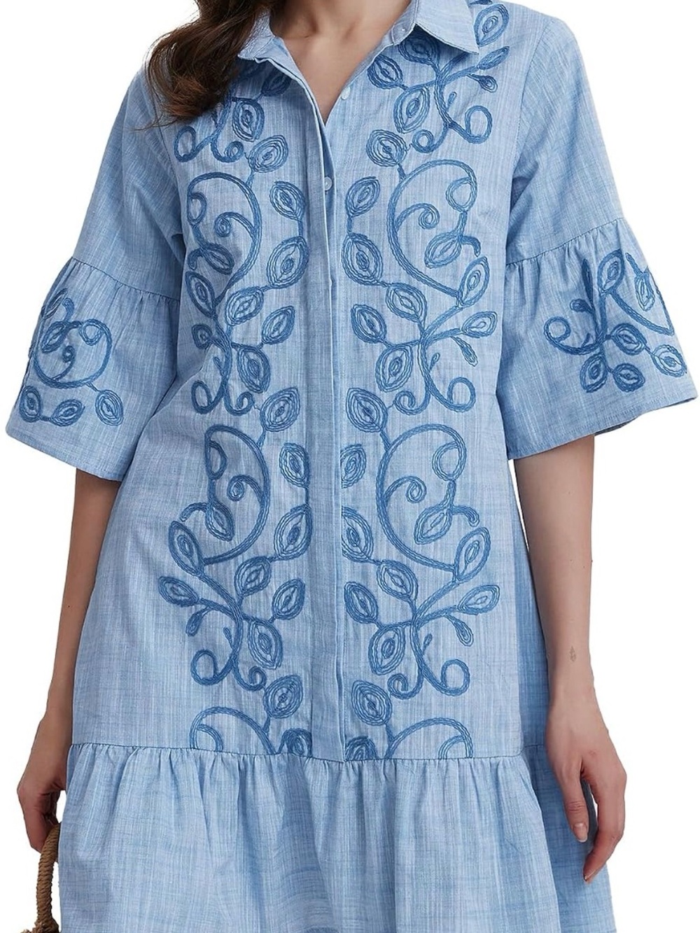 Light Blue Embroidered Shirt Dress NWT - Picture 4 of 4